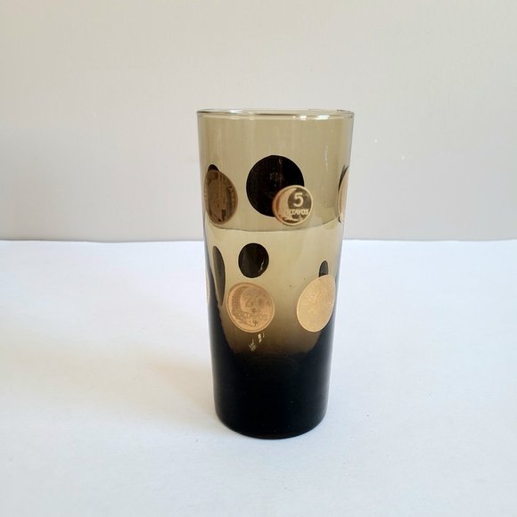 Smokey brown cocktail glass with centavos Mexican gold coins design. - Picture 8 of 8